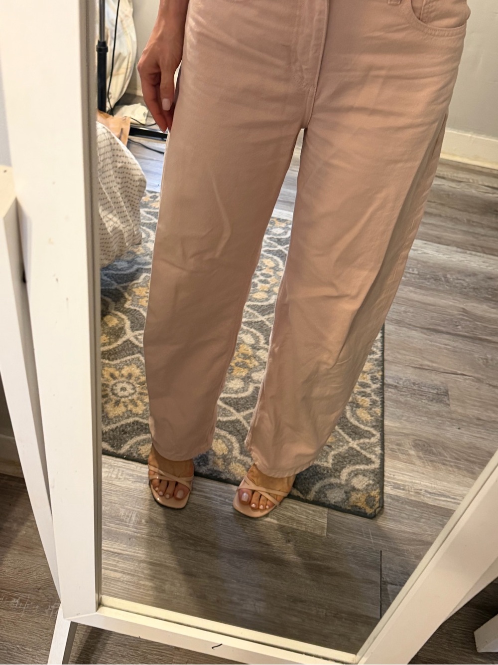 Mango Blush Pink High-Rise Wide-Leg Jeans